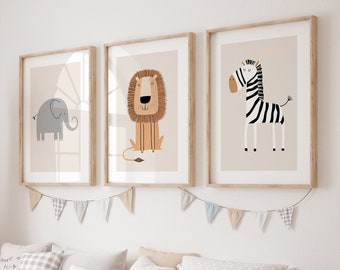 Safari Nursery Wall Prints, Nursery Decor, Boho Nursery Prints, Set of ...