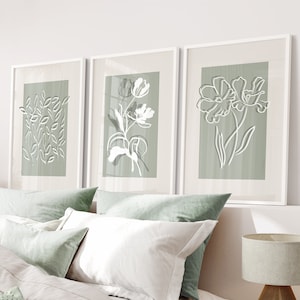 Sage Green Wall Art Prints, Green Wall Art, Set of 3 Wall Prints, Botanical Prints, Sage Green, Beige, Natural Wall Decor, Printable Art