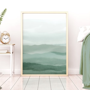 Sage Green Abstract Watercolor Print, Minimalist Landscape Art, Modern Living Room, Neutral Bedroom Wall Art Decor, Printable Art by Synplus