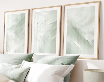 Stampe artistiche da parete color verde salvia, set astratto di 3 stampe, stampe murali neutre, verde, bianco, decorazioni moderne per camera da letto e soggiorno, arte stampabile