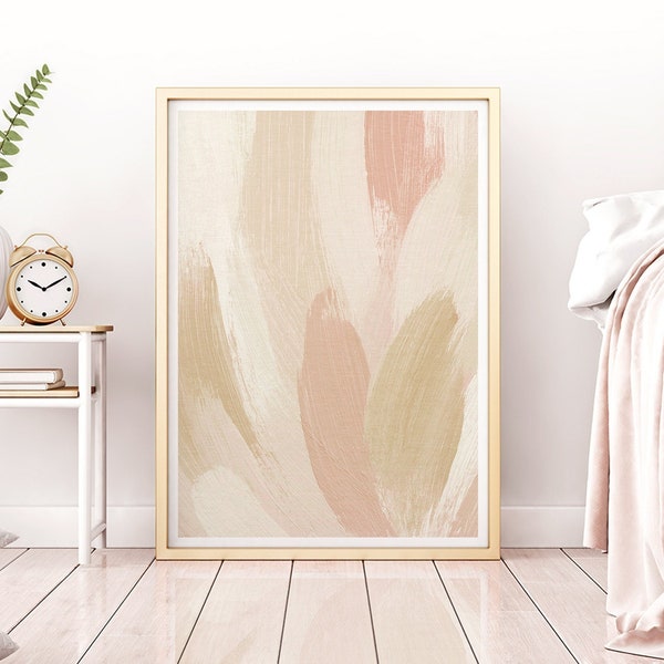 Impression abstraite minimaliste, Blush Pink & Beige Painting Art, Moderne, Neutre Terreux Tons doux Salon Maison Art Mural Décor, Art imprimable