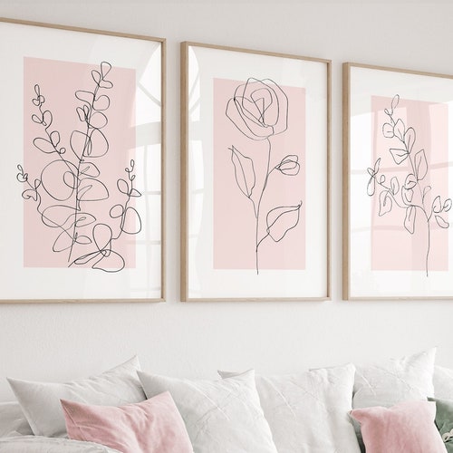Set of 3 Pink Wall Art Prints Abstract Pink Brush Strokes Etsy