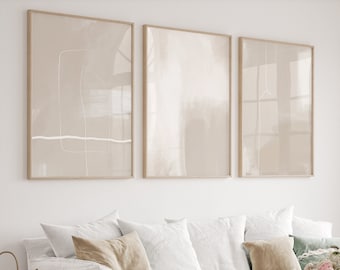Set of 3 Abstract Print, White Beige Brush Strokes Wall Art, Neutral Soft Tones Minimalist Bedroom Living Room Wall Art Decor, Printable Art
