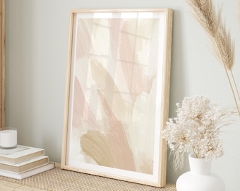 Abstract Print, Soft Beige Blush Pink Brushstroke Painting Wall Art, Neutral Earth Tones Minimalist Boho Wall Decor, Modern Living Room Art