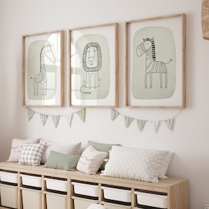 Safari Nursery Wall Art Prints, Sage Green Nursery Prints, Neutral Nursery Set of 3 Prints, Nursery Wall Art, Nursery Decor, Printable Art