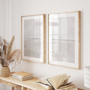 Abstrakte Drucke 2er Set, Minimalistische Abstrakte Elfenbein & Grau Malerei Kunst, Einfache Gelassene Beruhigende Moderne Neutrale Wand Kunst Dekor, druckbare Kunst