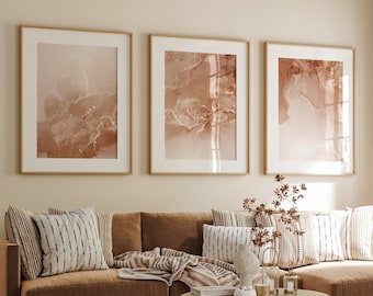 Terracotta Wall Art Prints, Abstract Set of 3 Prints, Marble Wall Prints, Beige, Brown, Modern Bedroom Living Room Wall Decor, Printable Art