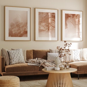 Terrakotta väggkonsttryck, abstrakt set med 3 tryck, marmorväggtryck, beige, brun, modern sovrums-vardagsrumsväggdekor, utskrivbar konst