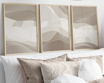 Beige Abstract Wall Art Prints, Beige Line Art Set of 3, Boho Wall Art, Earth Tone Art, Minimalist Neutral Gallery Wall Decor, Printable Art