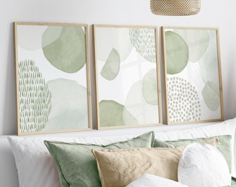 Set of 3 Abstract Prints, Sage Green Wall Art, Watercolor Abstract Art, Neutral Minimalist Bedroom Living Room Wall Art Decor, Printable Art