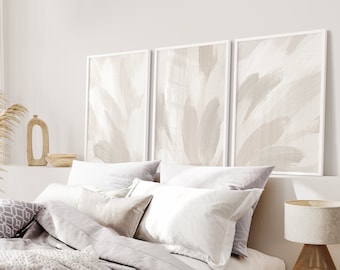 Set of 3 Abstract Print, White and Beige Painting Wall Art, Neutral Soft Tones Minimalist Bedroom Living Room Wall Art Decor, Printable Art