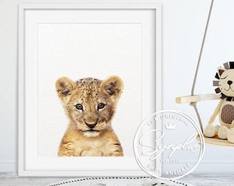 Lion Print, Safari Animal Prints, Baby Lion Wall Art, Lion Cub, Safari Nursery Decor, Nursery Wall Art, Safari Animals, Kids Room Printable
