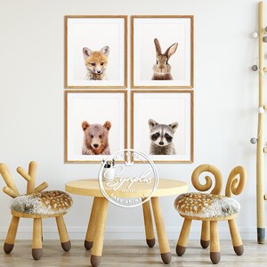 Woodland Nursery Decor, Baby Animals Set of 4, Bunny Print, Fox Bear Raccoon Print, Nursery Wall Art, Baby Animal Prints, Kids Printable Art