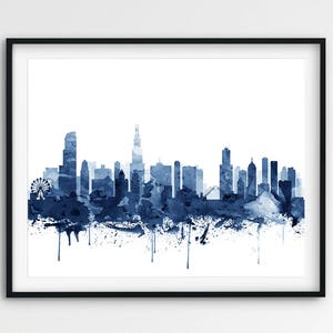 Chicago Skyline Print, Chicago Illinois Cityscape, Chicago Watercolor Navy Blue, Chicago Poster, Modern Wall Art, Home Decor, Printable Art