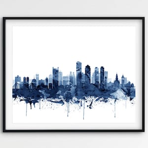 Boston Skyline Print, Boston Massachusetts Cityscape, Boston Watercolor Navy Blue, Boston Poster, Modern Wall Art, Home Decor, Printable Art
