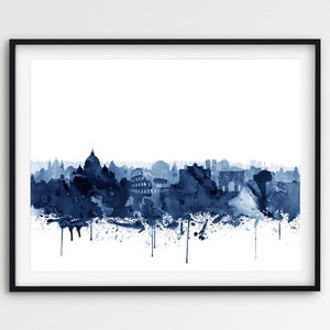 Rome Skyline Print, Rome Watercolor Navy Blue, Rome Italy Cityscape, Modern Wall Art, Travel Art, Poster, Home Office Decor, Printable Art