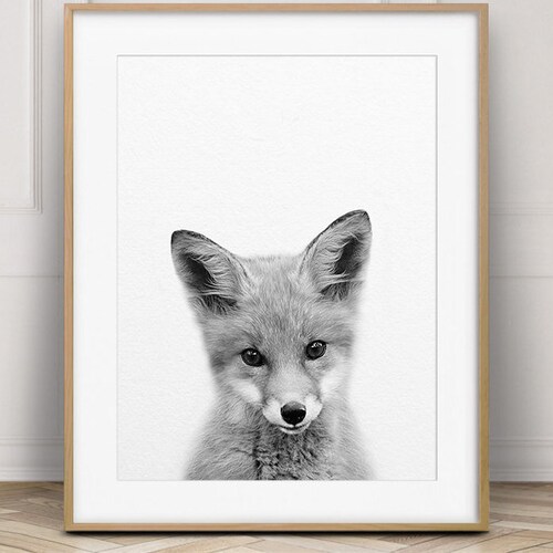 Fox Print Fox Cub Art Baby Animals Black & White Woodland Etsy
