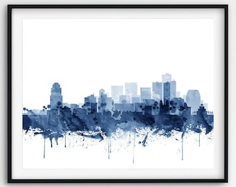 Phoenix Skyline Print, Phoenix Watercolor Navy Blue, Phoenix Poster, Arizona Cityscape, Modern Wall Art, Home Office Decor, Printable Art