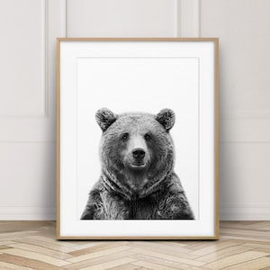Bear Print, Bear Wall Art, Black And White Animal Print, Woodland Animals, Animal Prints, Woodland Nursery Decor, Kids Room Printable Art