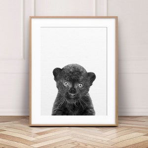 Panther Print, Black Panther Cub Art, Forest Jungle Animals, Black White Baby Animal Prints, Woodland Animals, Nursery Decor, Kids Printable