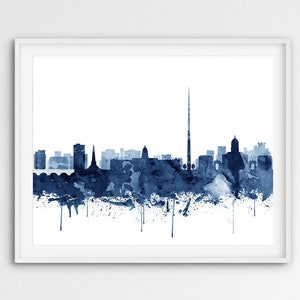 Dublin Skyline Print, Dublin City Watercolor Navy Blue, Dublin Ireland Cityscape, Poster, Modern Wall Art, Home Office Decor, Printable Art
