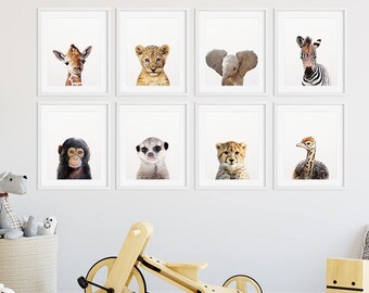 Safari Nursery Decor, Baby Animals Set 8, Lion Zebra Elephant Giraffe, Nursery Prints Modern Animal Art, Safari Animals, Kids Room Printable