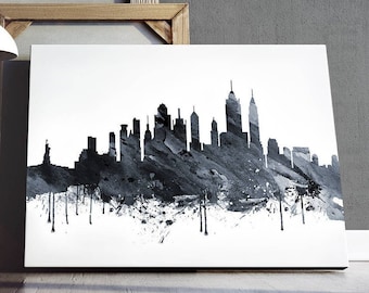 New York Skyline Print, New York Cityscape Watercolor Neutral Grey Black White, NYC Print, Modern Wall Art, Home Office Decor, Printable Art