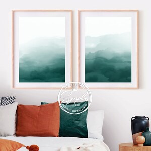 Abstracte aquarelkunst, set van 2 prints, groene muurdecoratie, slaapkamerdecoratie, woonkamerprint, neutrale muurdecoratie, woondecoratie, printbare kunst