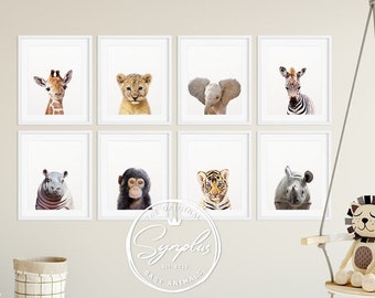 Safari Nursery Decor, Safari Animal Prints, Baby Animals Set 8, Safari Animals, Lion, Giraffe, Hippo, Nursery Wall Art, Kids Room Printable