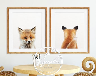 Set of 2 Baby Fox Print, Fox Tail Print, Woodland Nursery Decor, Baby Animals, Nursery Wall Art, Woodland Animal Prints, Kids Printable Art