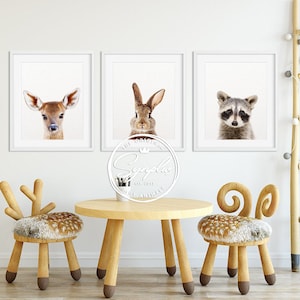 Waldtiere Kinderzimmer Dekor, Baby Tiere 3er Set, Hase, Hirsch, Waschbär, Kinderzimmer Tier Wandkunst, Waldtiere Druckbare Kunst