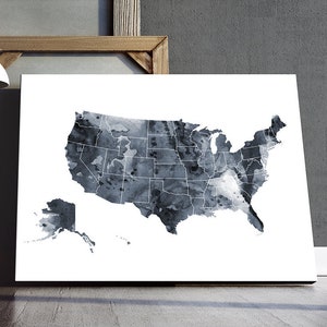 USA Karte Print, USA Poster Aquarell grau schwarz und weiß, moderne Wandkunst, Home Office Decor, Reise Poster digital druckbare Kunst