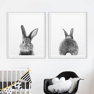 Bunny Print Set, Rabbit Butt Tail Print, Baby Animal Prints, Woodland Nursery Decor, Nursery Animal Wall Art, Baby Animals, Printable Art