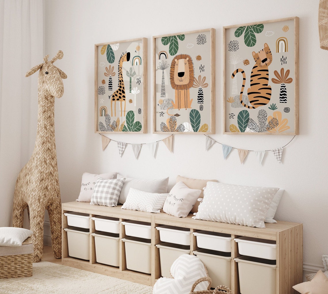 Safari Nursery Prints, Boho Nursery Wall Art, Green Nursery Prints ...