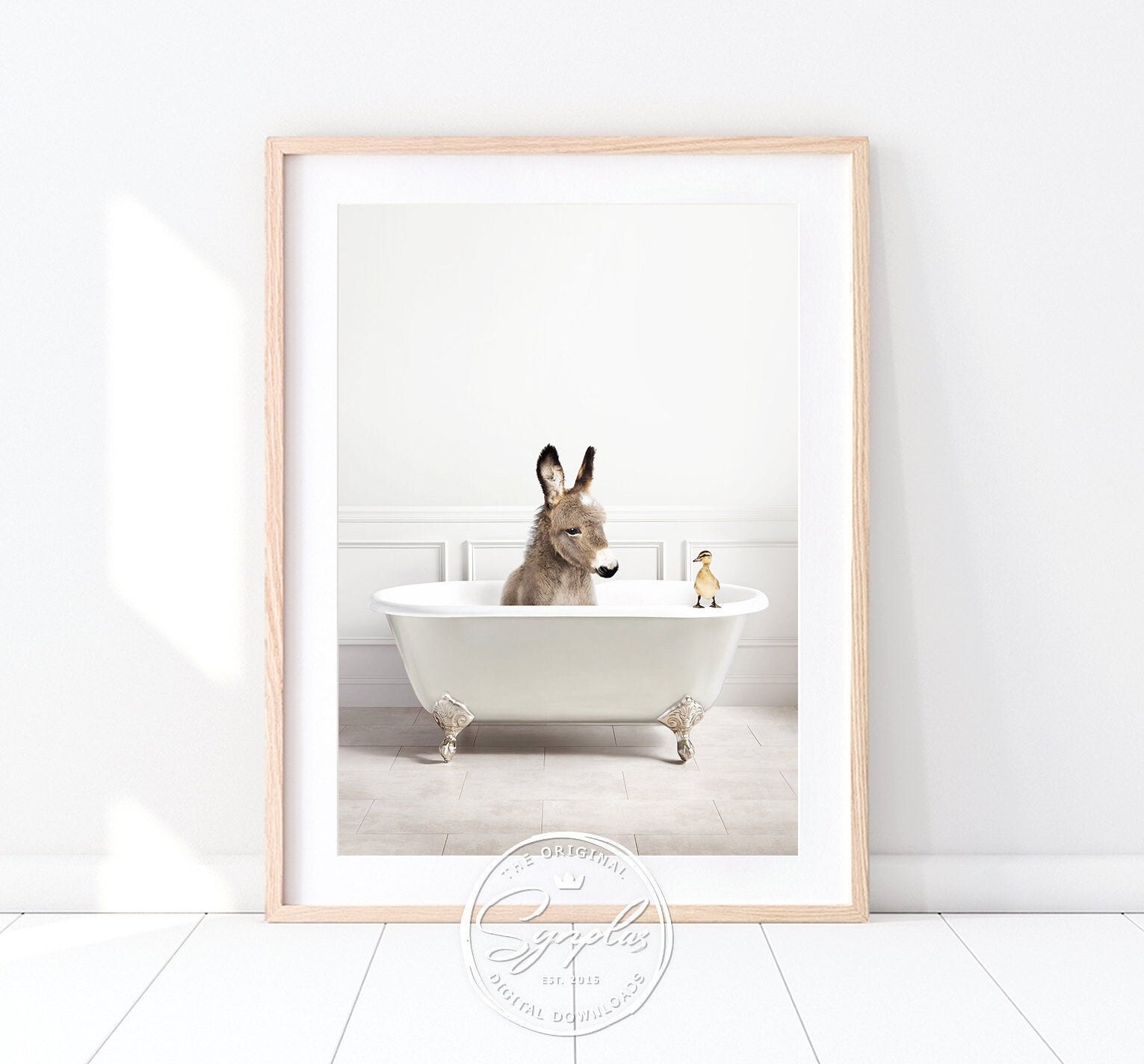 Baby Donkey in Bathtub Art Donkey Bathing Whimsy Animal Etsy