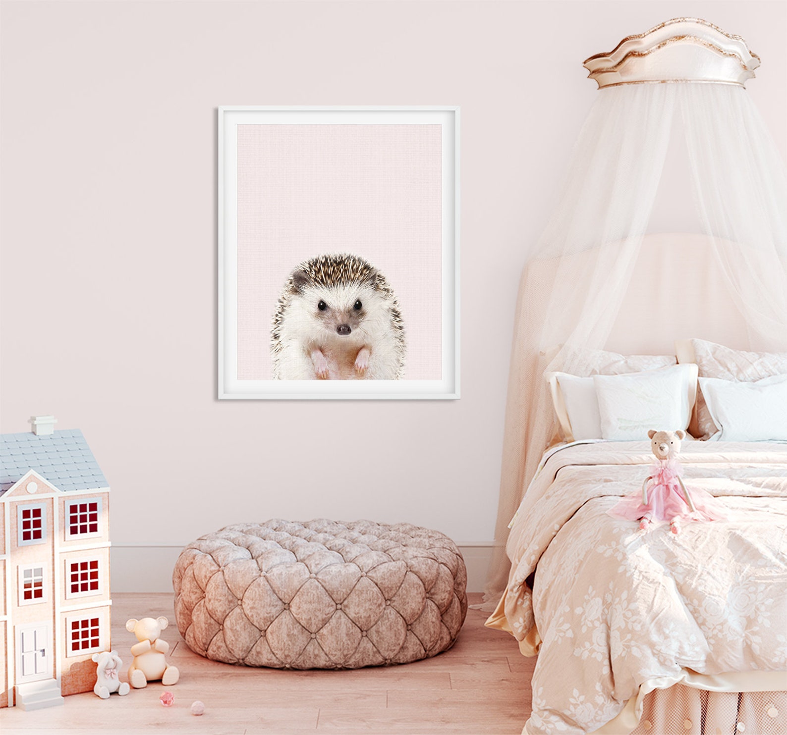 Baby Hedgehog Print Pink Nursery Art Woodland Nursery Decor Etsy