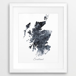 Scotland Karte Print, Schottland Aquarell Karte, Scotland Art grau schwarz weiß, Scotland UK England Karte Wandkunst, Modern, Reise, printable Kunst
