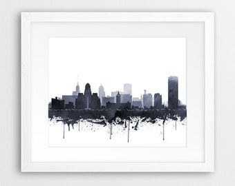 Buffalo Skyline Print, Buffalo City Wall Art, Buffalo Watercolor Grey Black White, Travel, Modern Wall Art, Home Office Decor, Printable Art