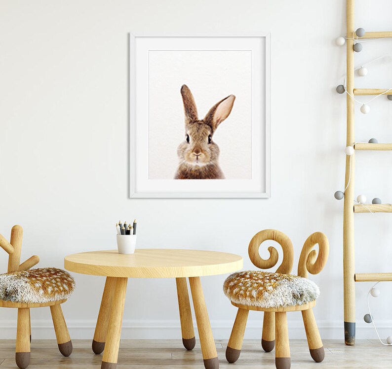 Rabbit Print Woodland Nursery Decor Rabbit Art Bunny Etsy