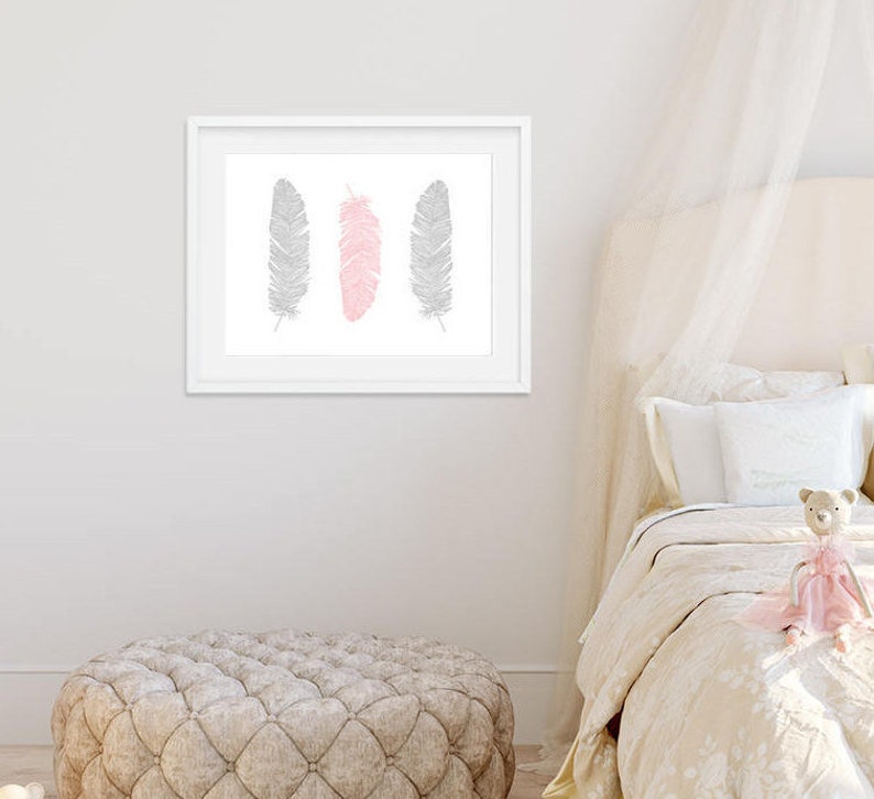 Feather Print Nursery Wall Art Feather Art Nursery Decor Etsy