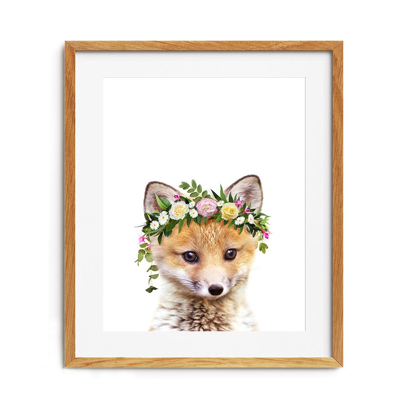 Baby Fox Print Fox Flower Crown Woodland Nursery Decor Baby - Etsy