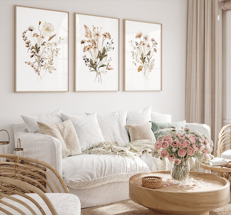Watercolor Botanical Prints, Wildflowers Wall Art, Floral Farmhouse Art ...