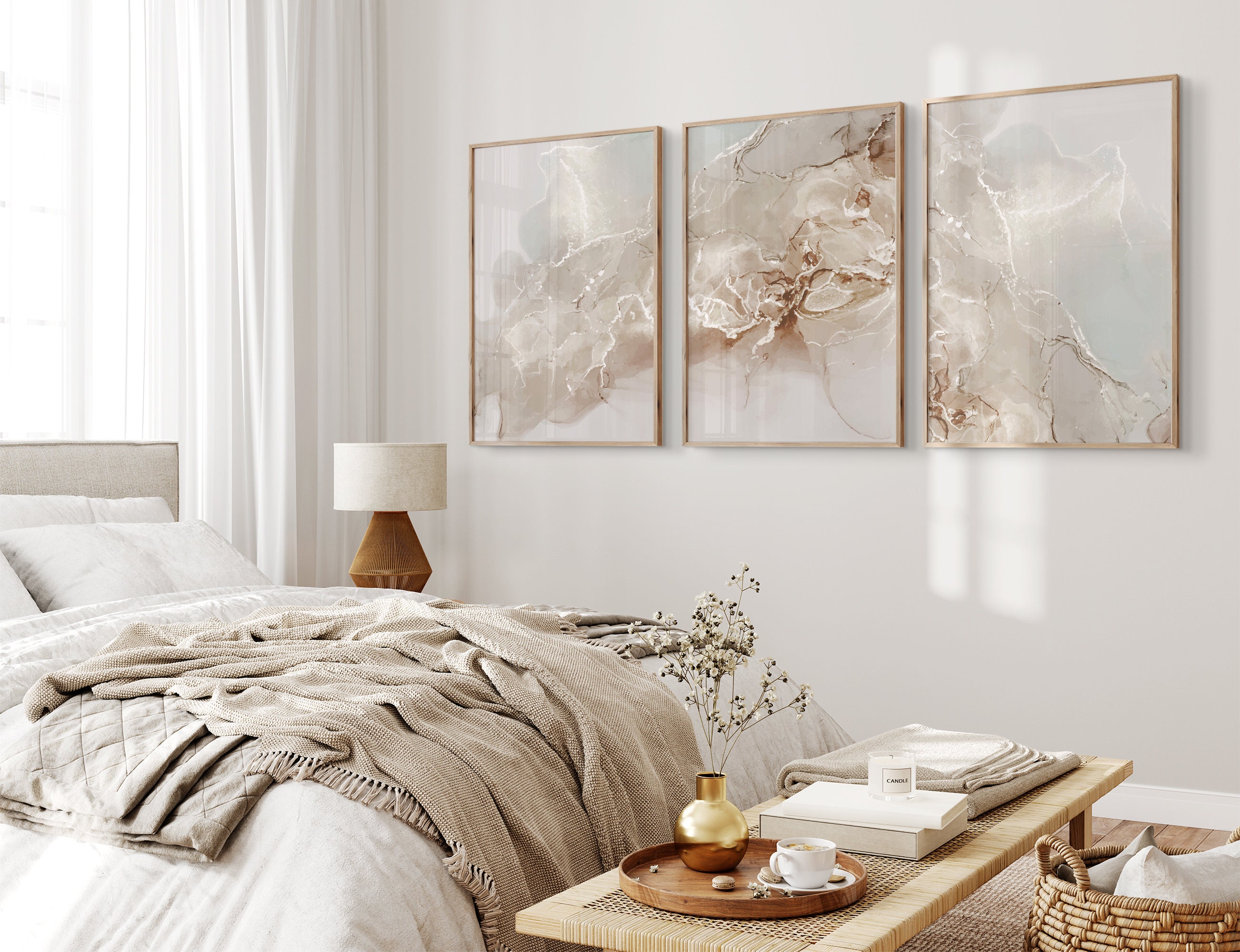 Neutral Abstract Set of 3 Prints, Marble Wall Art Prints