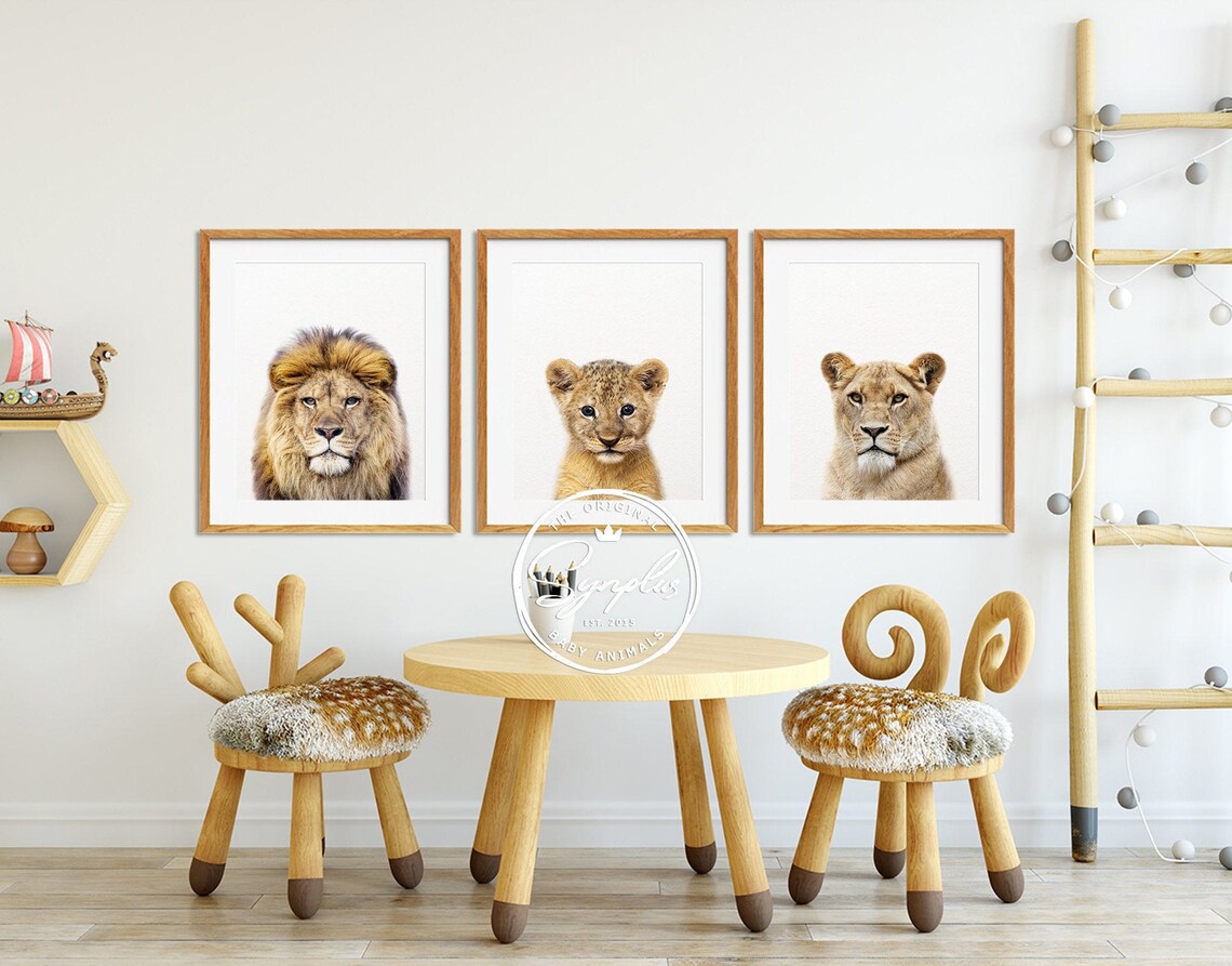 Safari Nursery Decor, Lions Family Print, Safari Animals Set of 3, Lion ...