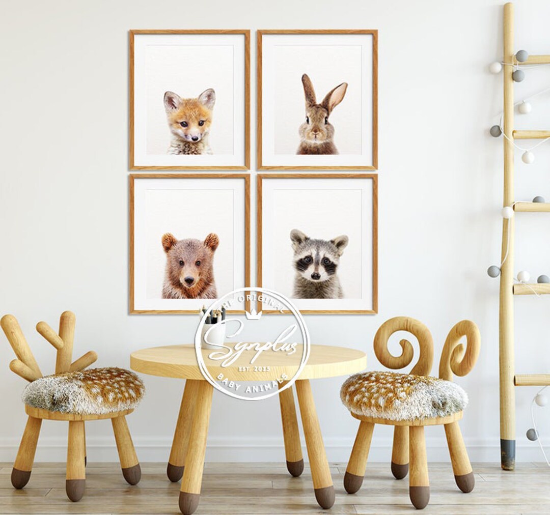 Woodland Nursery Decor, Baby Animals Set of 4, Bunny Print, Fox Bear ...