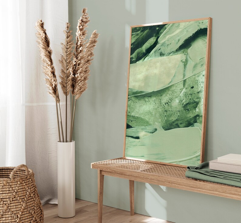 Abstract Green Wall Art Prints Green Brush Strokes Art Set Etsy