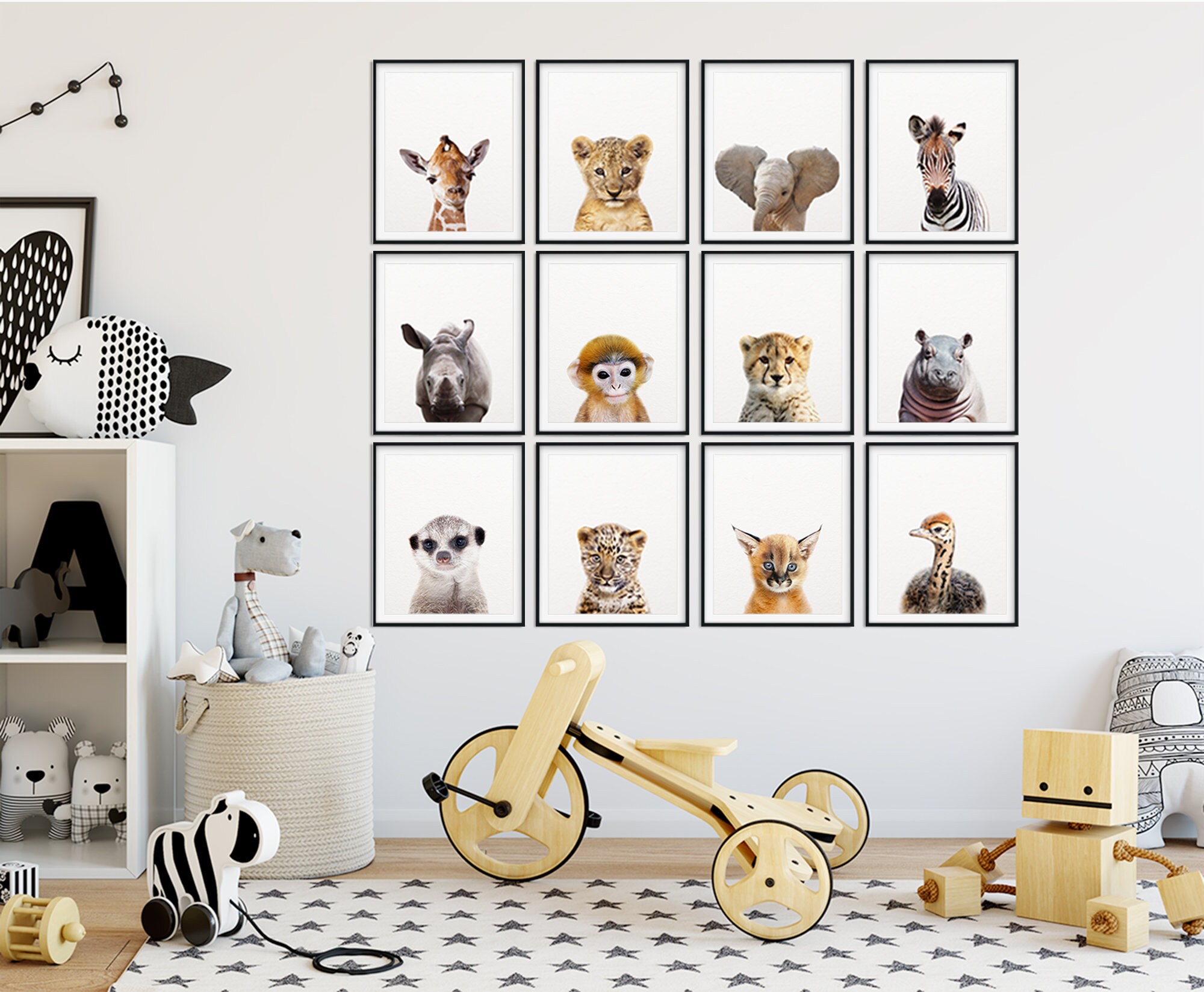 Safari Nursery Decor, Baby Animals Set 8, Lion Zebra Elephant Giraffe ...
