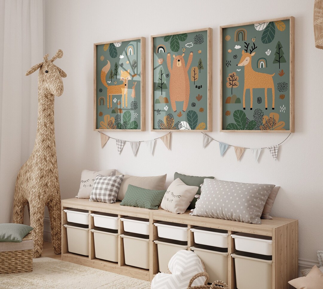 Woodland Nursery Wall Prints, Boho Nursery Wall Art, Set of 3 Prints ...