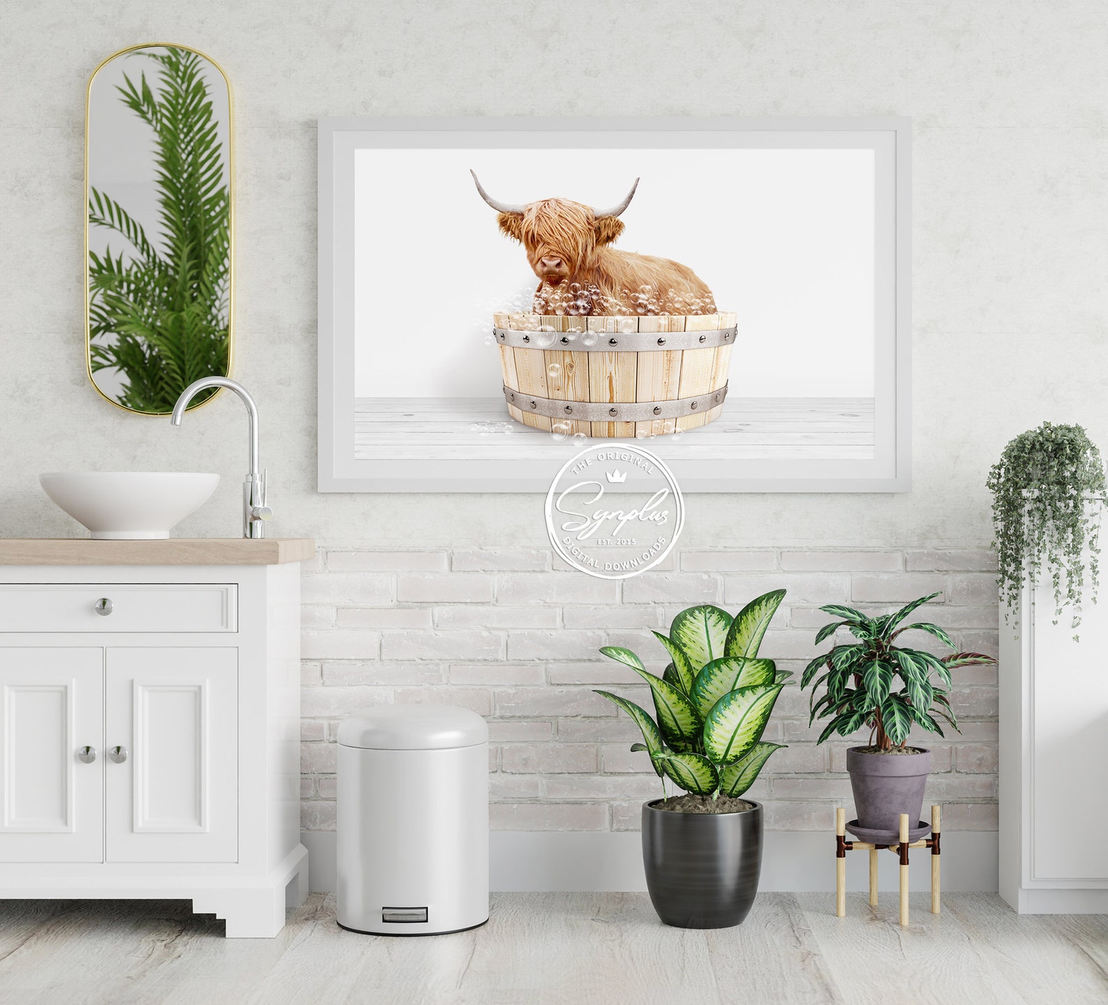 Highland Cow In Wooden Bathtub Printable Art Cow Bathing Cow Etsy