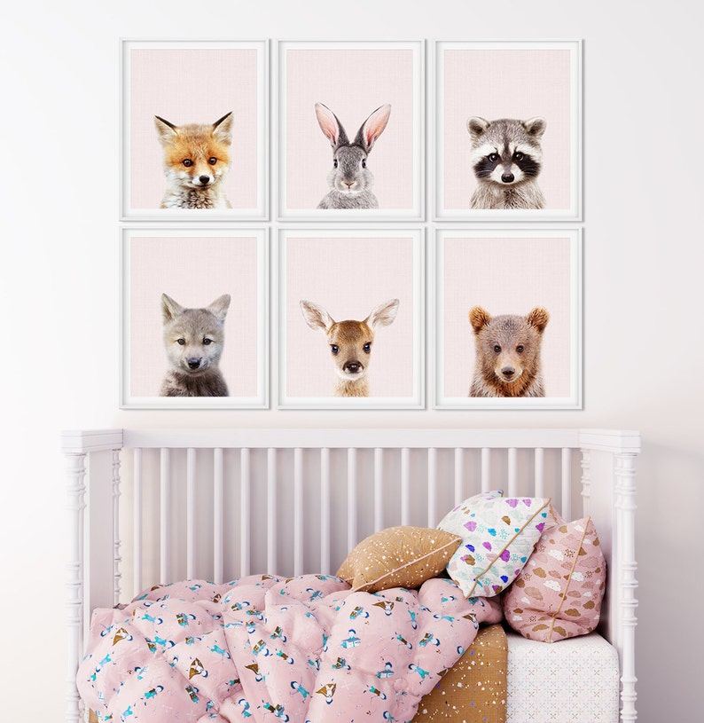 Deer Print Pink Nursery Wall Art Woodland Nursery Decor Etsy
